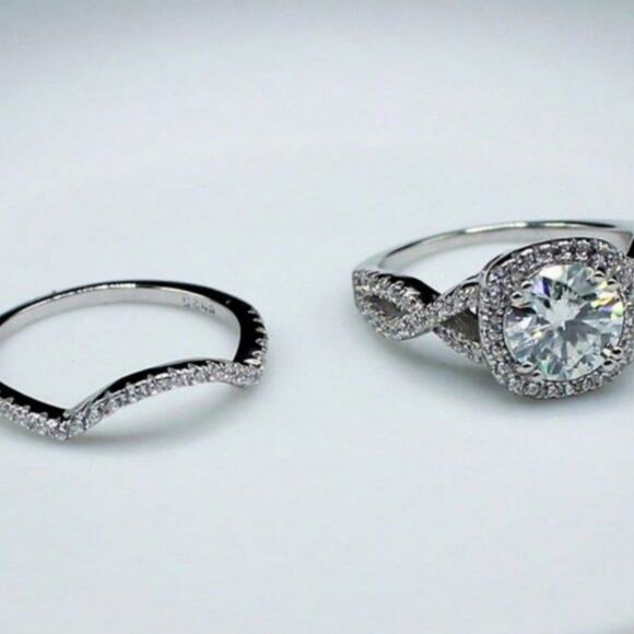 1.5 CT Round Twisted Ring Moissanite Halo Wedding Set Sterling Silver 9 NWT - Picture 3 of 12